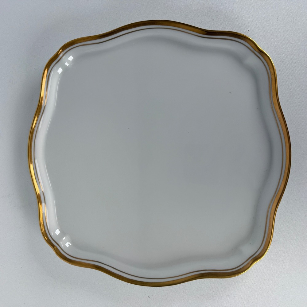 Andrea by Sadek White Porcelain Scalloped Tray Gold Trim Made in Japan Square